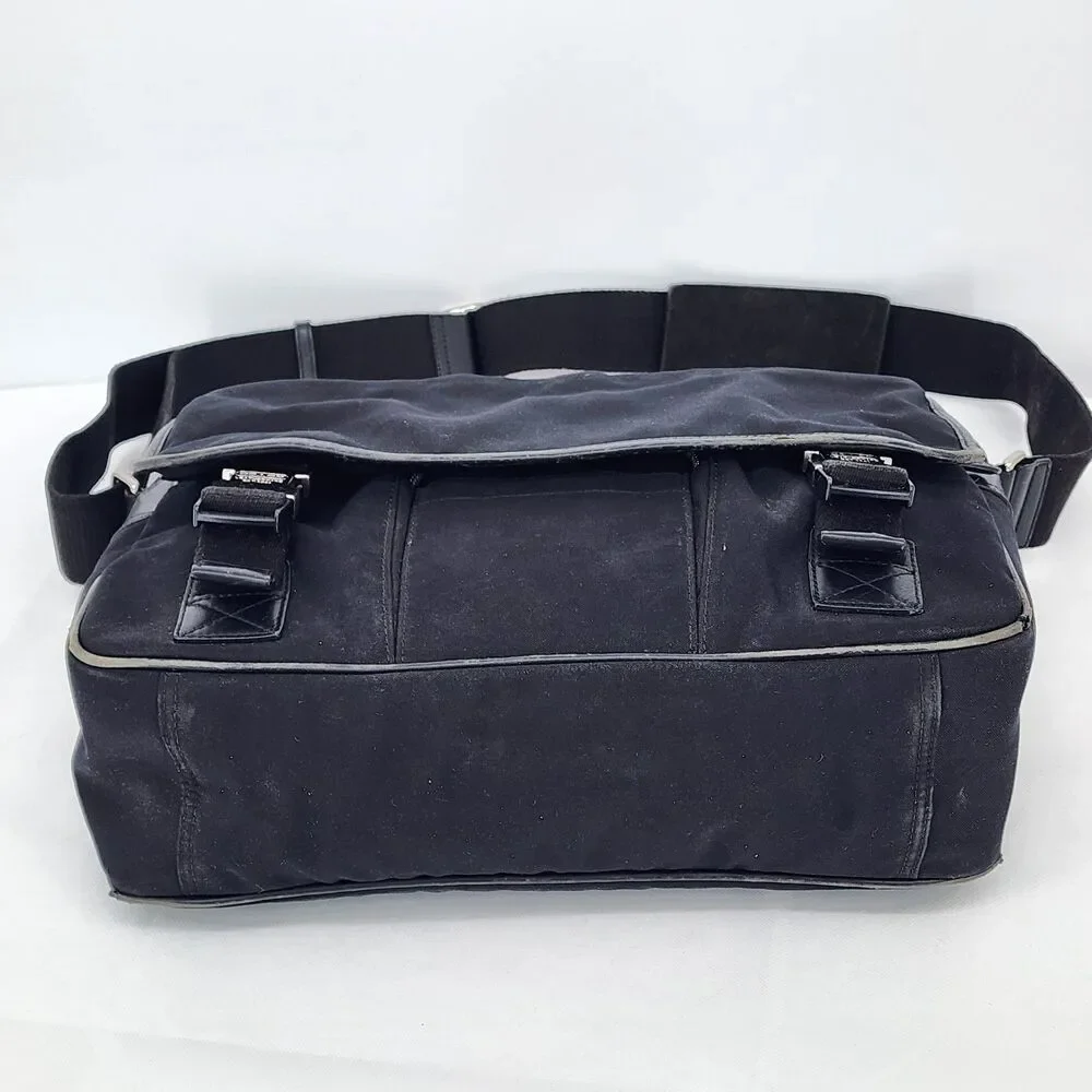 Coach RARE Vintage Leather Trim Buckle Black Messenger Bag Unisex